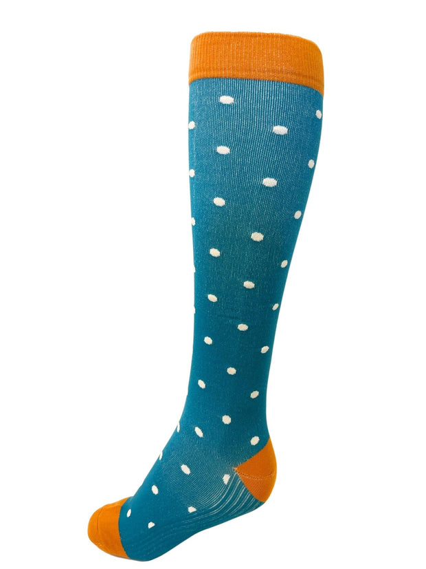 Polka Dots Compression Socks (White/Teal) - Zhuri - Compression Socks